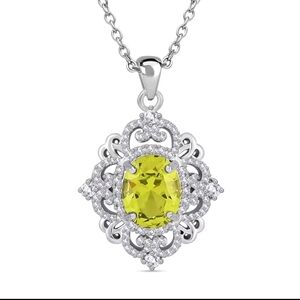Simulated Peridot and Simulated Diamond 2.80 ctw Pendant Necklace in Silvertone